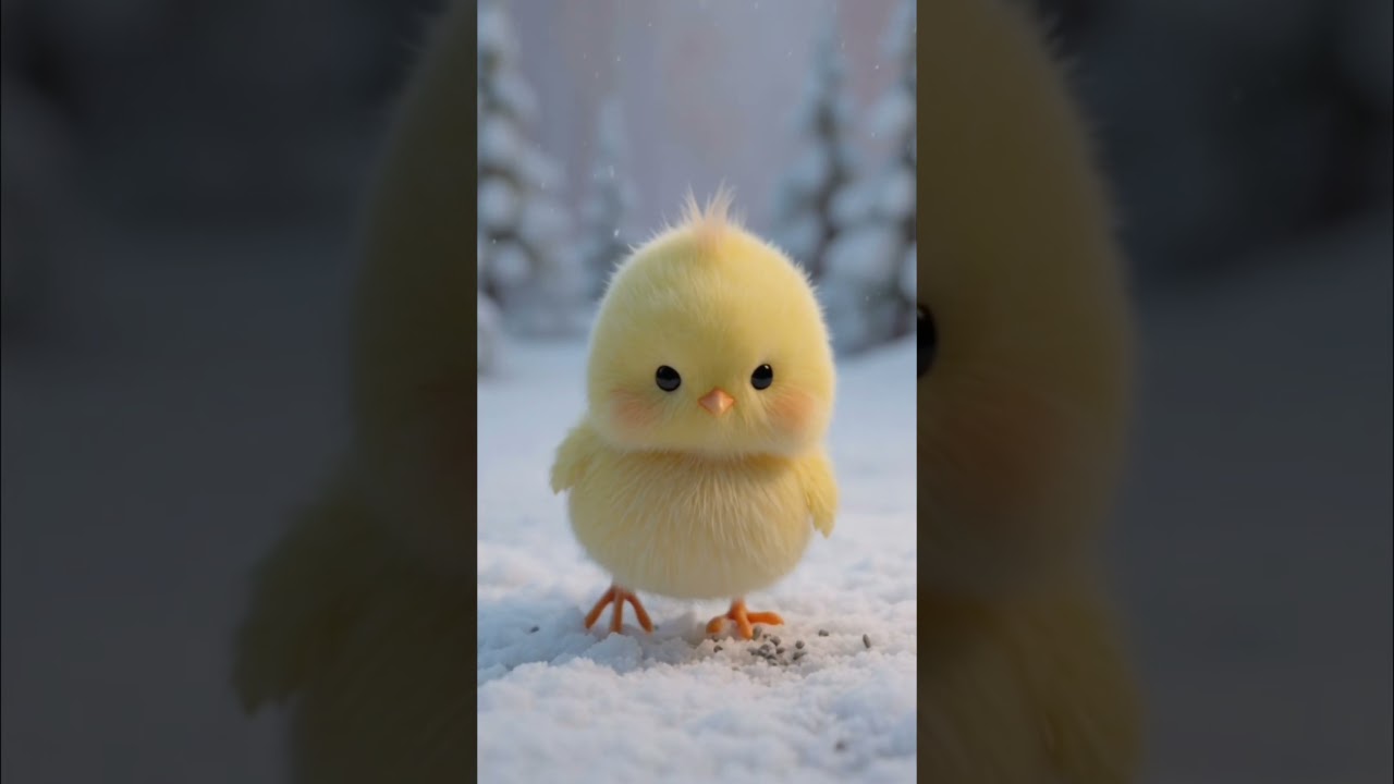 yellow chick struggle in winter season 