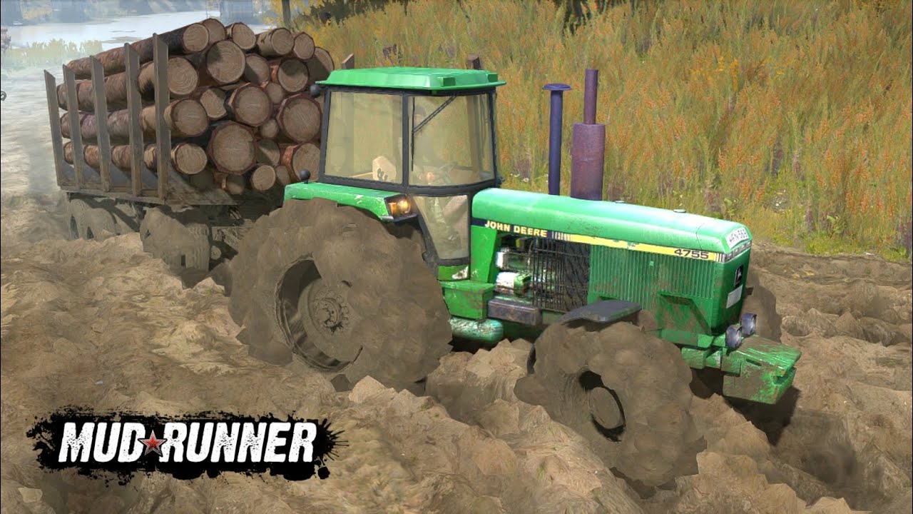 JOHN DEERE 4755 STUCK IN DEEP MUD🚛😱 Mudrunner Gameplay