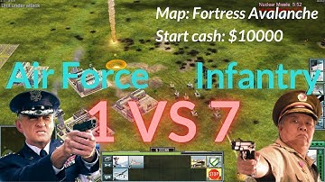 Air Force 1 VS 7 Infantry Hard Bots AI map Fortress Avalanche C&C Generals Zero Hour Gameplay