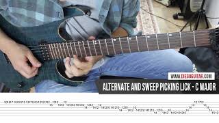 Legato Alternate And Sweep Picking Guitar Lick - C Major