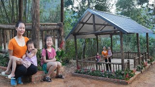 Mother of Two Children Build flower beds for the Wooden House | Cleaned around the house