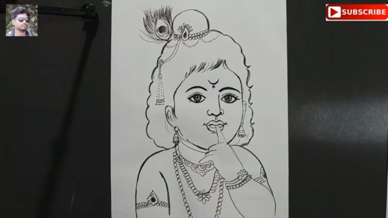 very easy line art bal krishna,krishna thakur drawing,how to draw ...