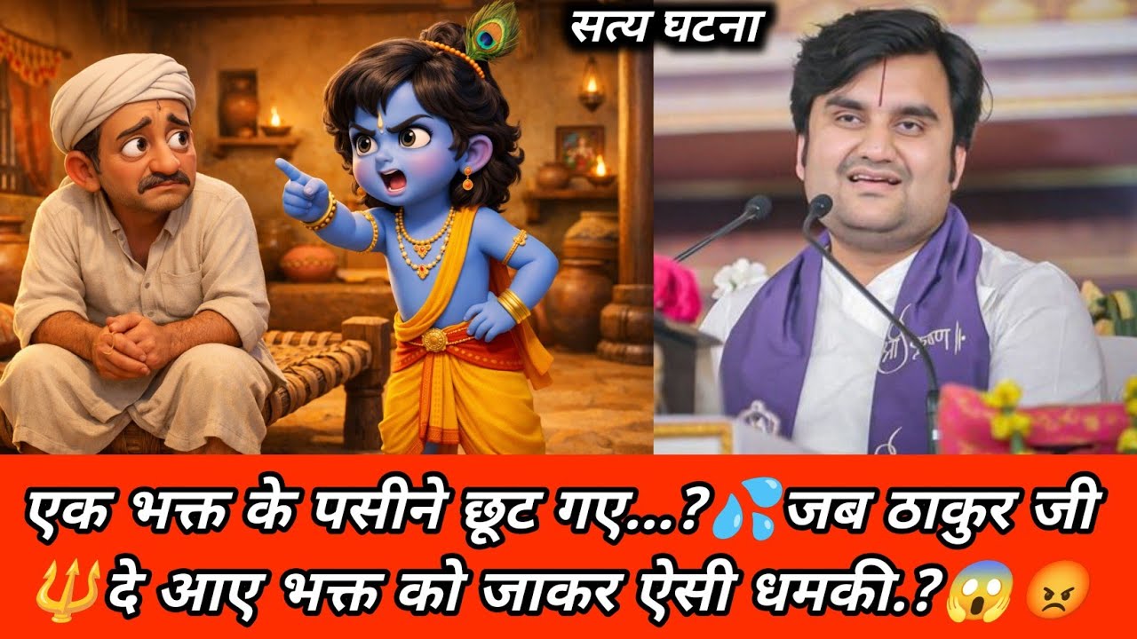 एक भक्त के पसीने छूट गए...?💦जब ठाकुर जी 🔱दे आए भक्त को जाकर ऐसी धमकी...?😱😡 indresh ji katha 