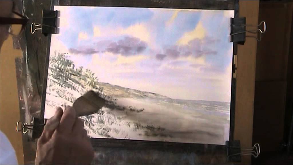 Trying New Chinese Hake Brushes To Paint White Clouds & Blue Sky,  Watercolour Seascape, Watercolor 