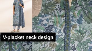 v placket neck design with lace cutting and stitching| v placket neck design with lace| v placket
