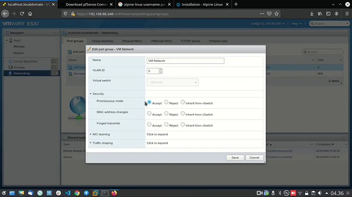 Setting NIC Security - Promiscuous Mode - VMware ESXi 7.0 - Only for Lab in VMware Workstation