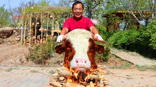 Huge Bull Head Burnt in Fire Till Golden & Braised in Crazy Spicy Broth | Uncle Rural Gourmet screenshot 3