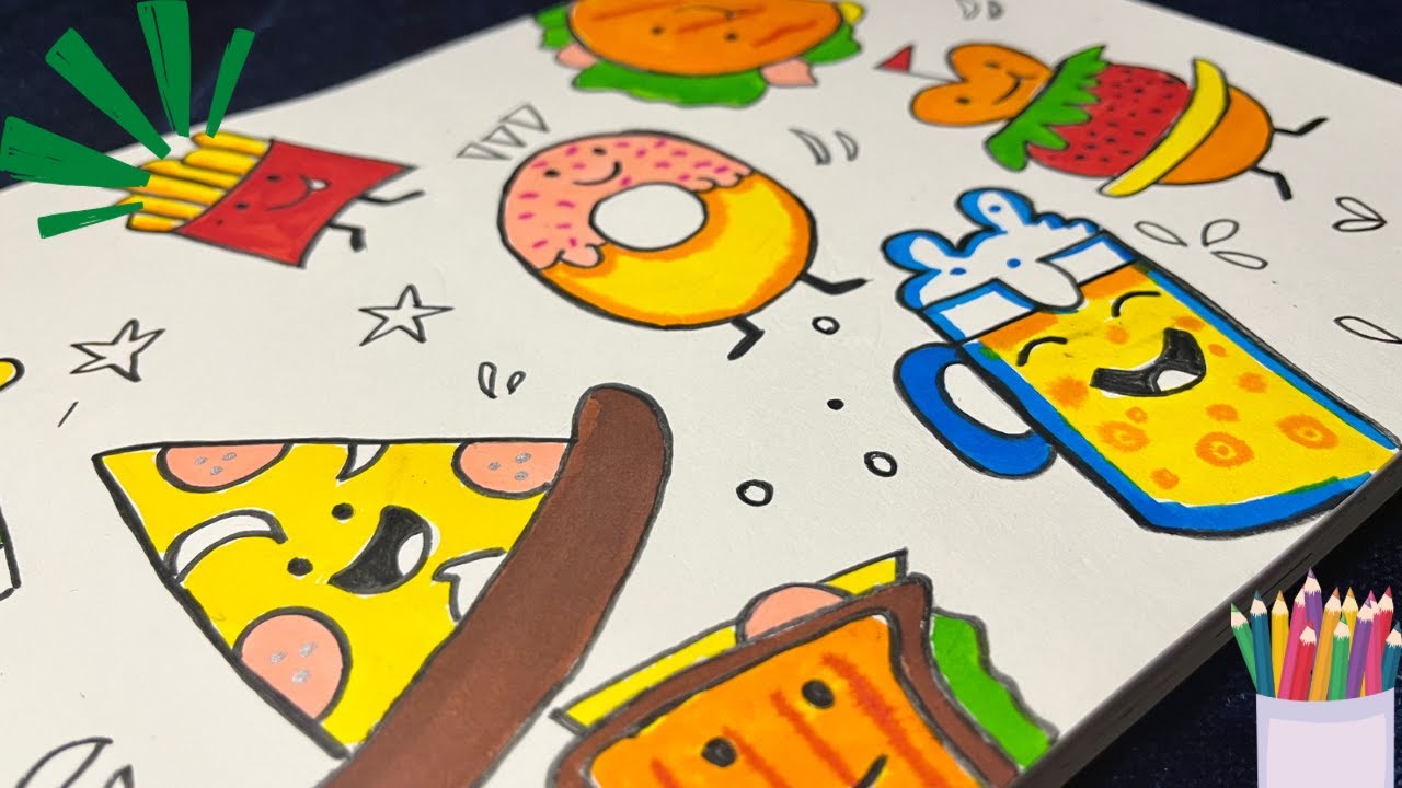 Cute FOOD DOODLES 🍕| How to doodle food 🍔| Cute Kawaii food doodle ...
