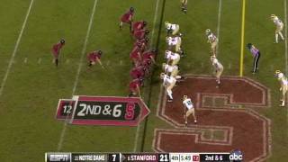 Andrew Luck throws 55 yd TD pass to Coby Fleener, 4th TD, Stanford v ND 2012