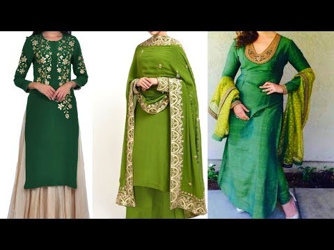 Green colour party wear dress design/green colour suits desine. - YouTube