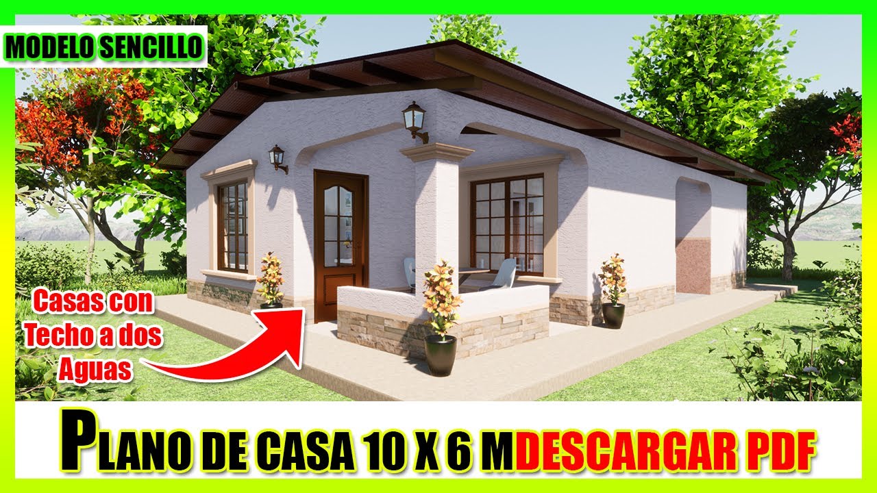 ⚪✓?Plano de casa con techo de lamina | Casas con techo a dos aguas |Diseño de  casa 10 x 6 metros - YouTube