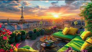 Tranquil Sunset in Paris in Cozy Balcony Ambience☕ Romantic Jazz Music for Relax & Study