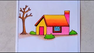 Mari menggambar rumah bersamaku !!  // cara menggambar dan mewarnai rumah sederhana yang mudah