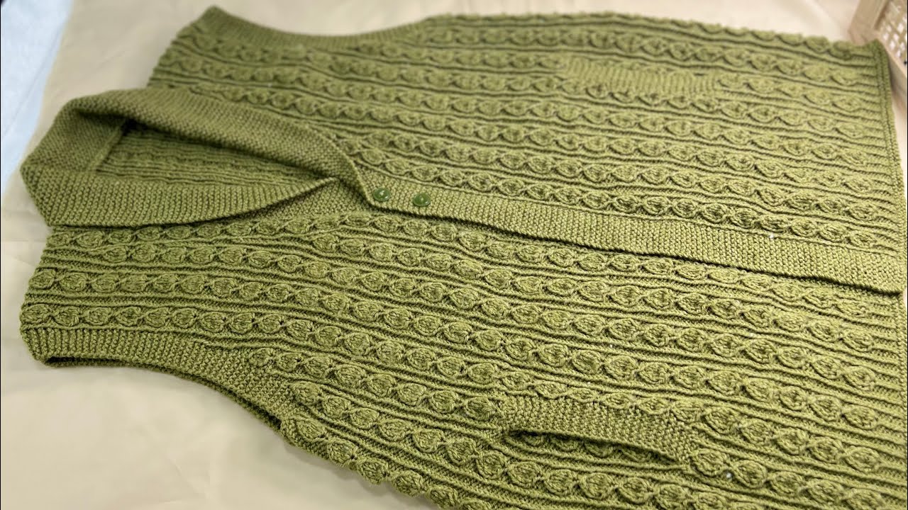 Hand Knitted sleeveless cardigan jacket sweater for ladies step by step tutorial