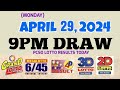 Lotto result today 9pm draw april 29 2024 655 645 4d swertres ez2 pcsolotto