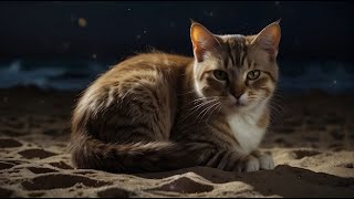 Beach Ambience | Ocean Waves Sounds,Purring Cat | Ocean Sounds, Relaxing Music For Stress Relief