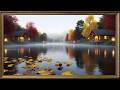 Autumn Lake Cabins at Sunrise Cozy Fall Foliage Reflection Wallpaper 4K