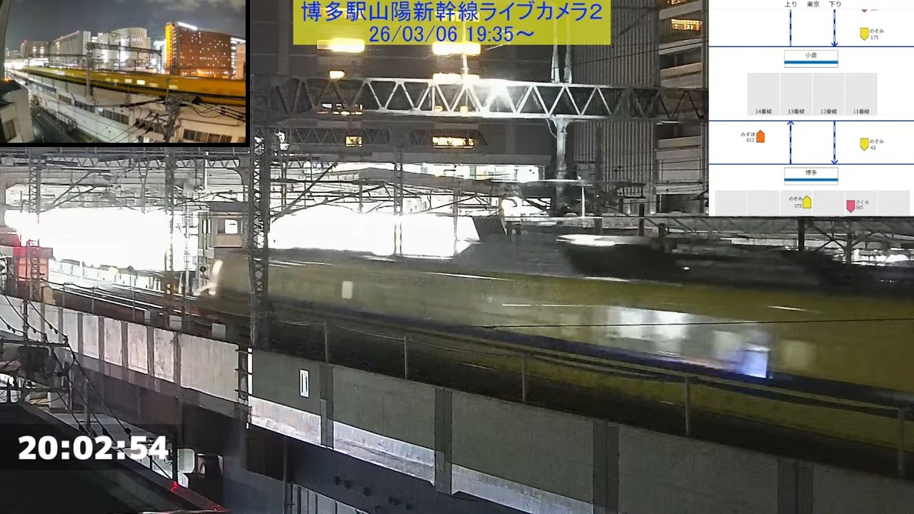 博多駅山陽新幹線ライブカメラ２ のライブ配信 (26/03/06 19:35頃～