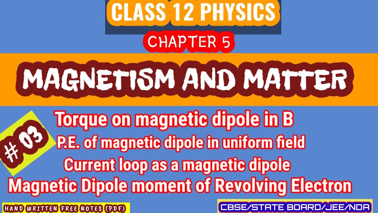 Class 12 NCERT Physics chapter 5 Magnetism and Matter ( Magnetic dipole ...