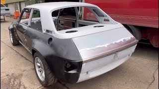 Wide body carbon Austin Allegro is in the body shop and churchill is done