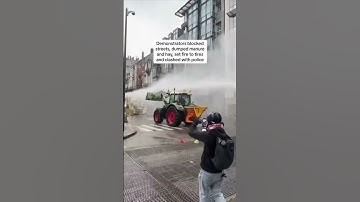 Farmers smash through police barricades and dump manure in protest over EU policies
