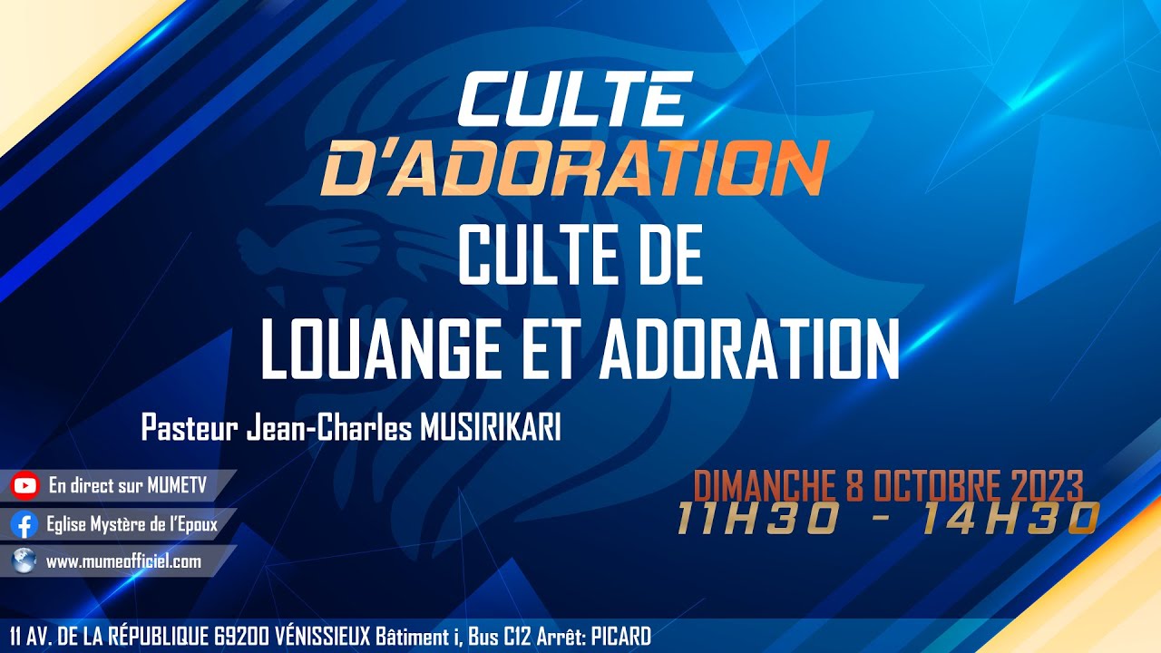 Culte de Louange et Adoration - Pasteur Jean-Charles MUSIRIKARI - YouTube