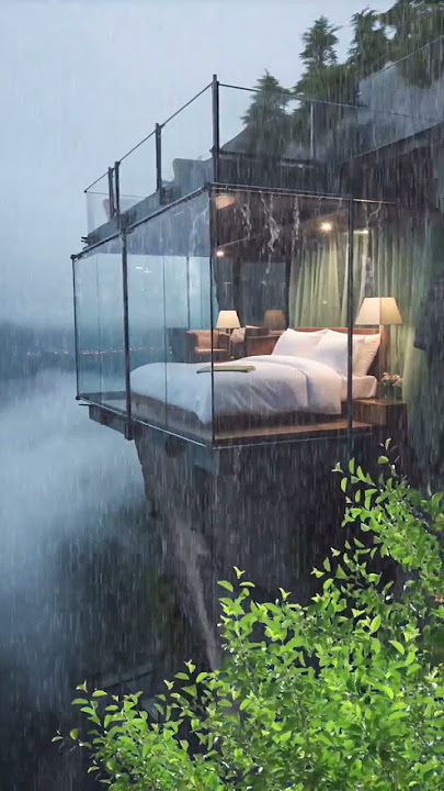 Luxury Cliffside Glass Suite in the Rain. #RainyDay#LuxuryRetreat #CliffsideLiving #rain #rainforest