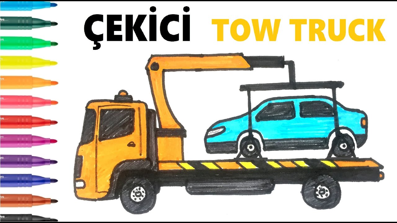 Easy Drawing Tow Truck I Kolay Çekici Kamyon Çizimi I Vinç Nasıl