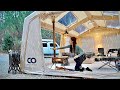 Awesome 2 Room inflatable tent with hot woodstove cozy Camping  in the rain ASMR