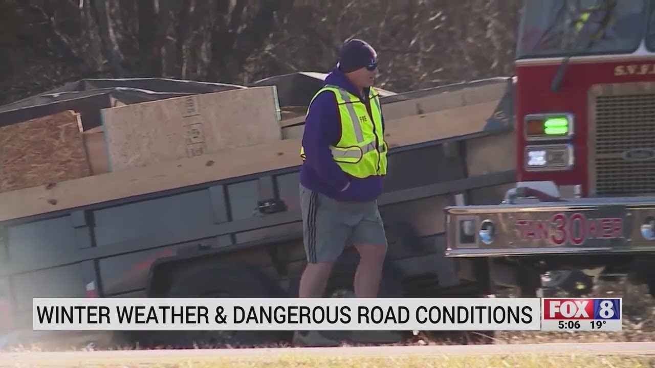 Winter weather causes dangerous road conditions - YouTube