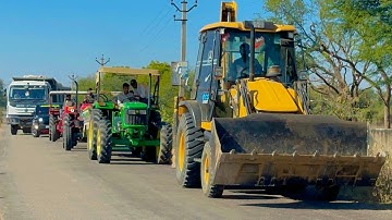Jcb Backhoe loading sand in Swaraj And Mahindra Tractor trolley tata tipper truck newjcb truck video