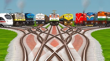 9 Trains Crossing On Bumpy Curved Gradient Railroad Tracks | Beamng Drive | indian train simulator