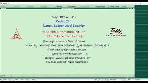 Tally Add On : Ledger Level Security in Tally.ERP9 Software.