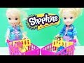 Unboxing Shopkins Season 4 &amp; 2 at Small Mart Shopping with Shoppies Elsa + Cindy