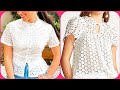 Top50 plus Korean style eyelet white cotton casual and office wear women shirts blouse tunic top