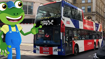 Gecko on a LONDON Tour Bus!!・Gecko's Real Vehicles・Buses For Children・Virtual Tour!・Learning Video