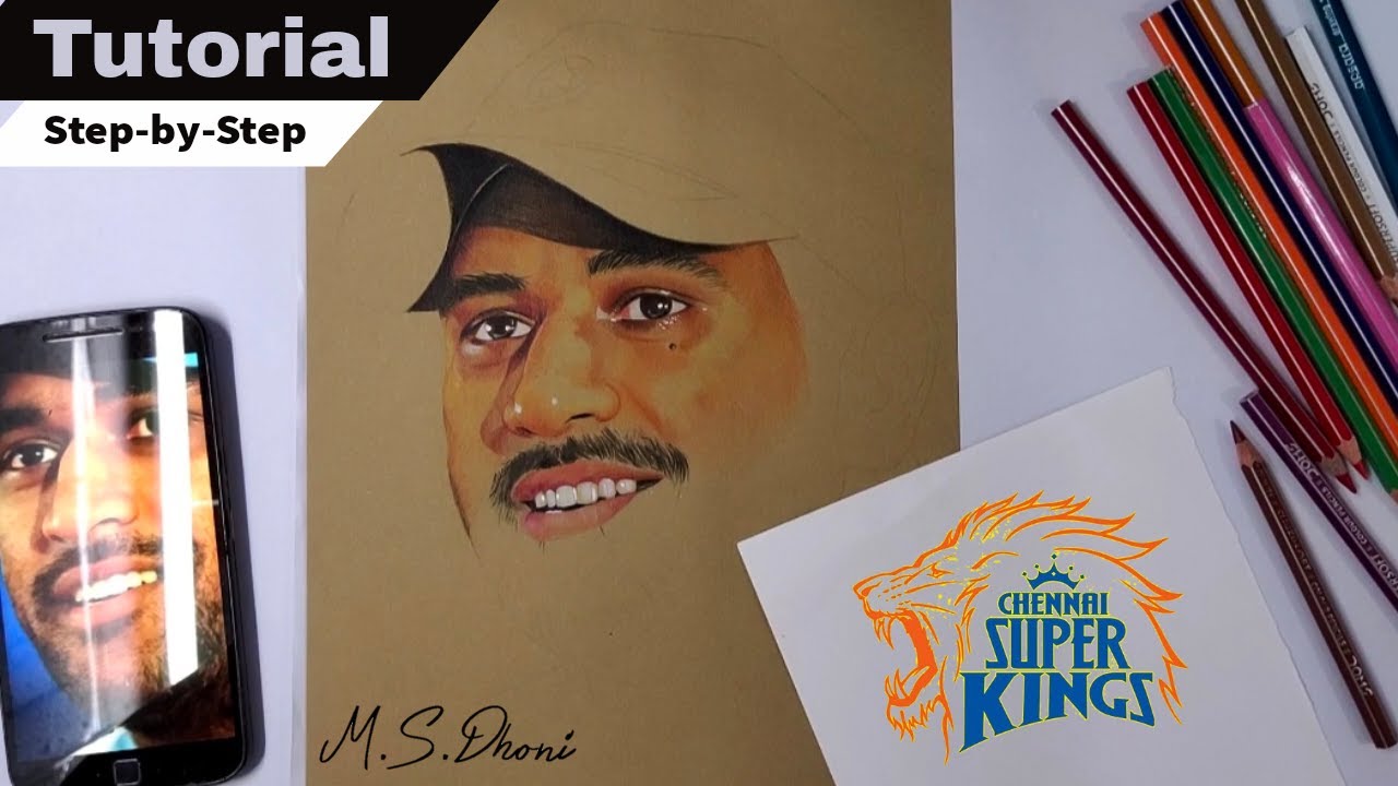 MS Dhoni Colour Pencil Drawing || Doms Colour Pencils 24 Shades ||