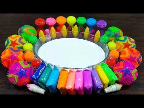Rainbow clay ! Mixing random things into glossy slime ! Satisfying slime videos !!!
