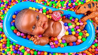 Satisfying Video l Mixing Candy in BathTub with Rainbow M&M's & Magic Slime Cutting ASMR