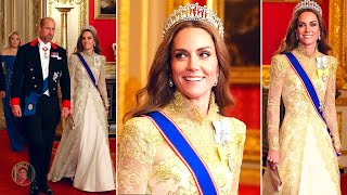 Catherine 'STOLE' THE SPOTLIGHT In The Rich Golden Gown And Lover’s Knot Tiara At The State Banquet