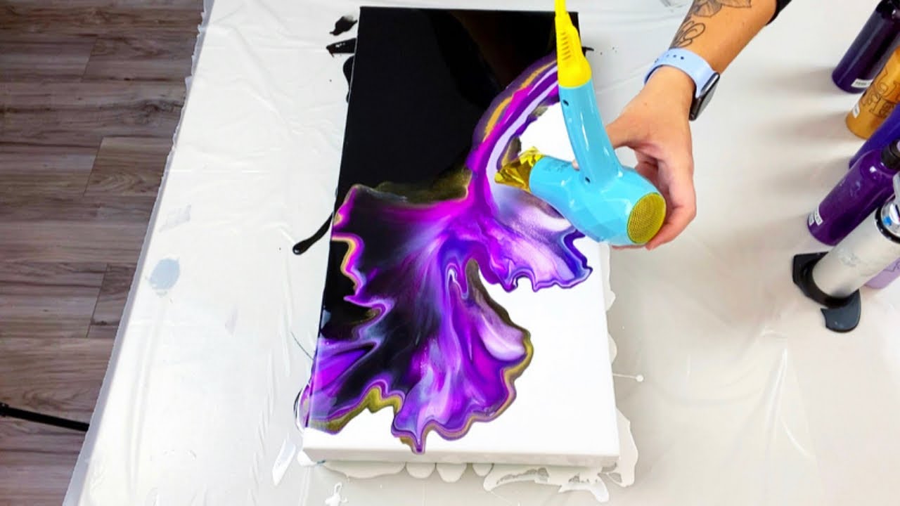 # 401 - BLACK & WHITE Base with Purples! | Acrylic Pouring Tutorial ...