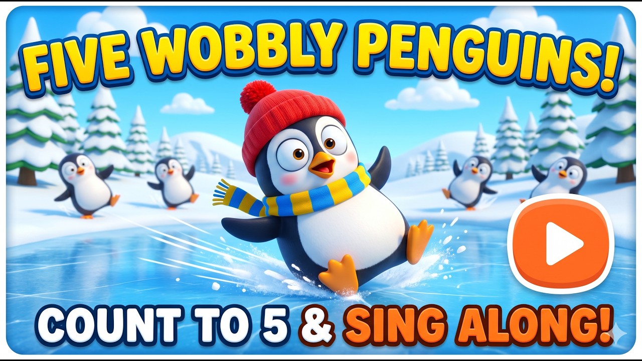 🐧 Five Wobbly Penguins⛸️ | Fun Counting Song & Nursery Rhyme for Kids ️ ...