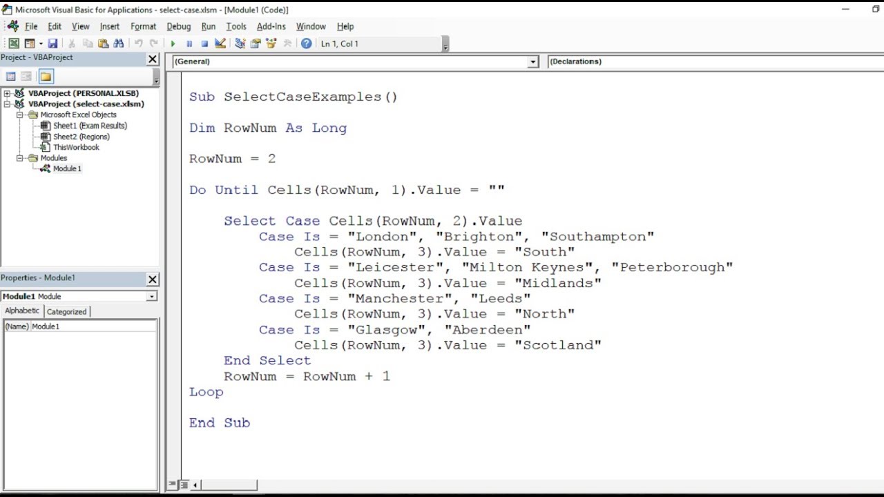 vba sedle on case error