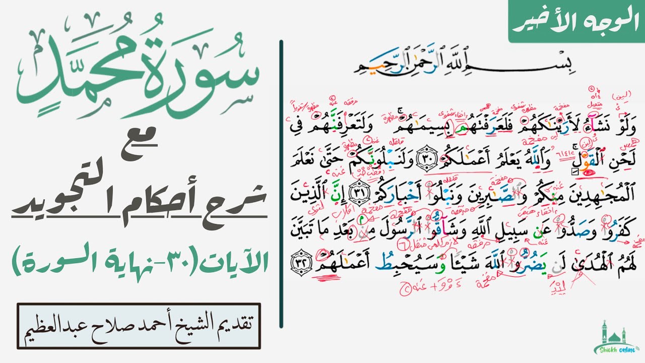 كيف تقرأ الوجه الأخير سورة محمد مع شرح أحكام التجويد| ٣٠-٣٨