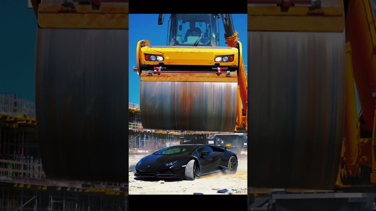Road Roller Flattens Lamborghini Crushing Finale In 4K