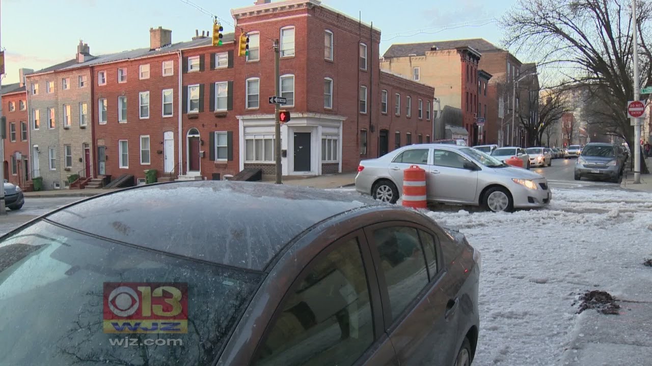 Water Main Break Freezing Over Roads, Cars In Fells Point - YouTube