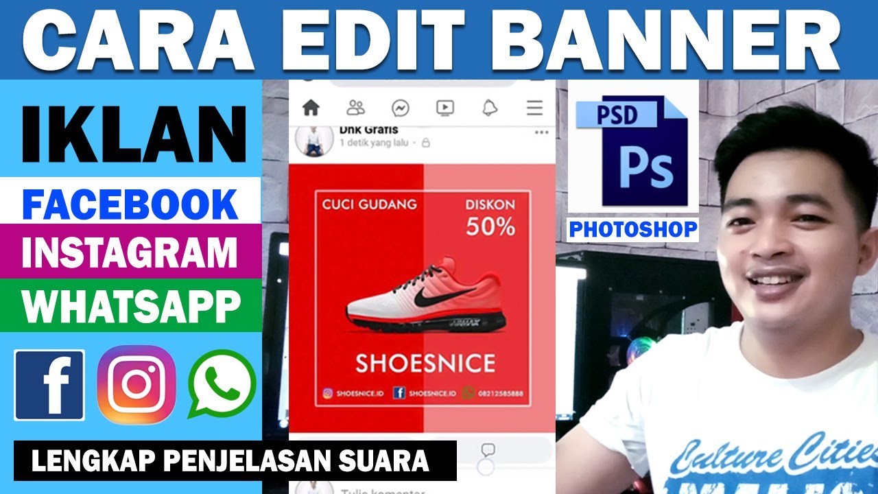  cara membuat banner  photoshop YouTube