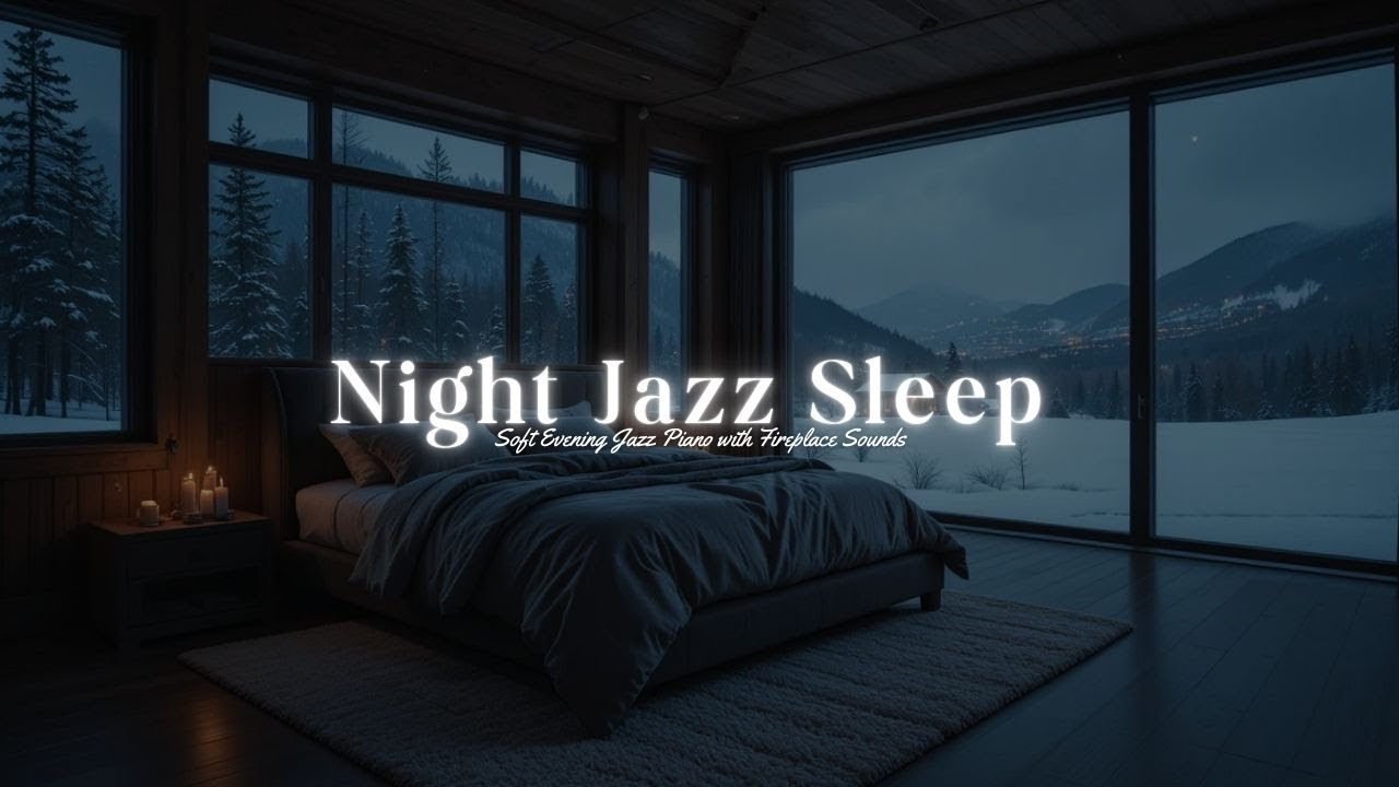 Mellow Midnight Jazz Piano with Crackling Fireplace ❄️ Still Winter Bedroom for Sleep