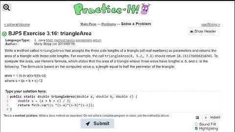 Java Practice It || 3.16 cylinderSurfaceArea || method basics, parameters, return, math.