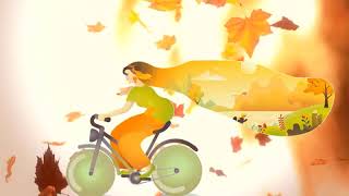 Футаж Осень едет на велосипеде